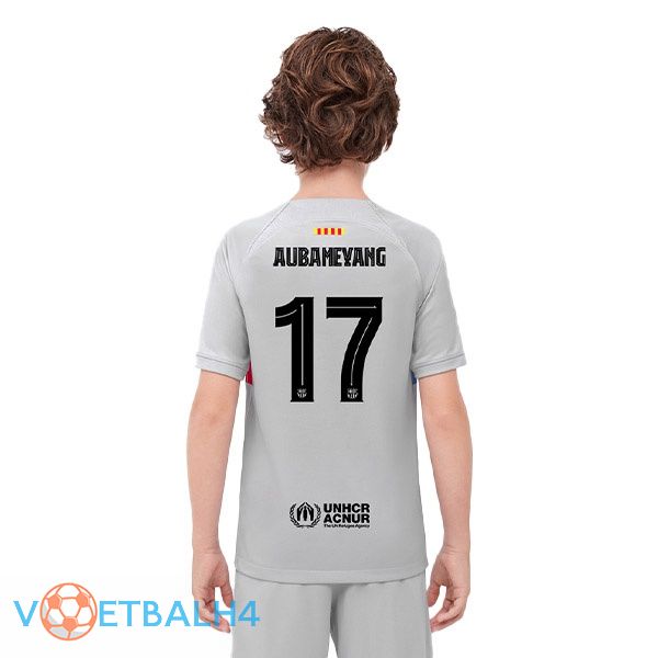 FC Barcelona (AUBAMEYANG 17) kinderen voetbal jerseys derde grijs 2022-2023