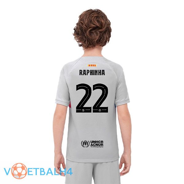 FC Barcelona (RAPHINHA 22) kinderen voetbal jerseys derde grijs 2022-2023