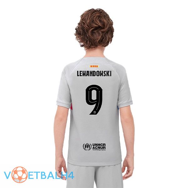 FC Barcelona (LEWANDOWSKI 9) kinderen voetbal jerseys derde grijs 2022-2023