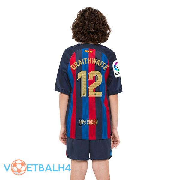 FC Barcelona (Martin Braithwaite 12) kinderen voetbal jerseys thuis rood blauw 2022-2023