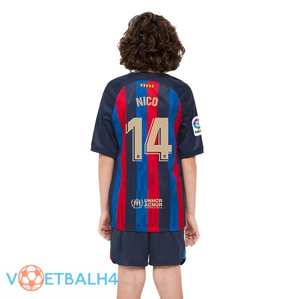 FC Barcelona (Nico 14) kinderen voetbal jerseys thuis rood blauw 2022-2023