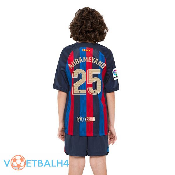 FC Barcelona (Aubameyang 25) kinderen voetbal jerseys thuis rood blauw 2022-2023