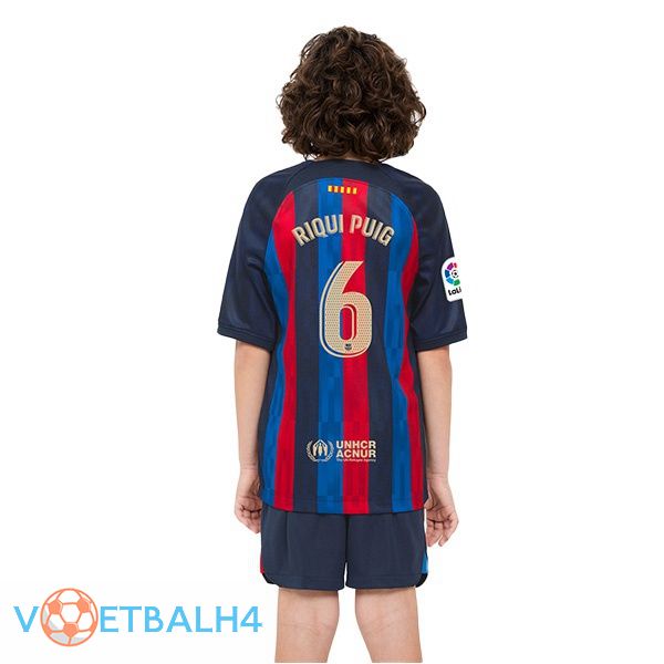 FC Barcelona (Riqui Puig 6) kinderen voetbal jerseys thuis rood blauw 2022-2023