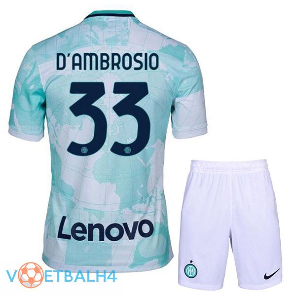 Inter Milan (D'AMBROSIO 33) kinderen voetbal jerseys uit wit groente 2022-2023