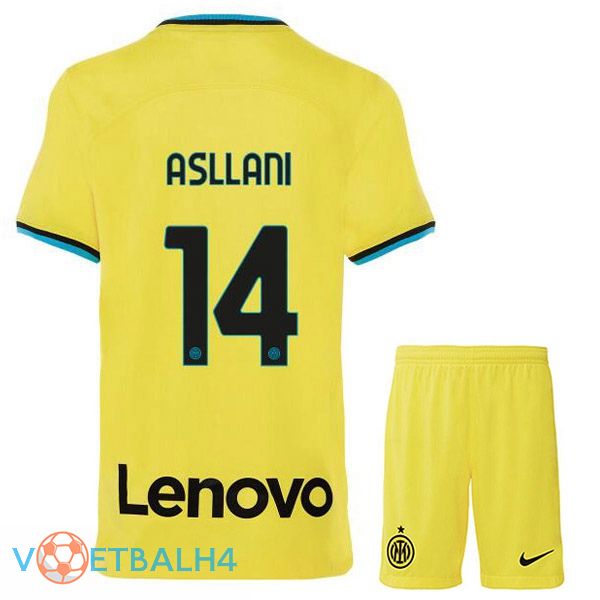 Inter Milan (ASLLANI 14) kinderen voetbal jersey derde geel 2022/2023