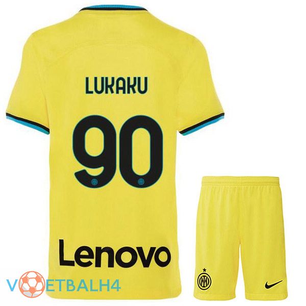 Inter Milan (LUKAKU 90) kinderen voetbal jersey derde geel 2022/2023