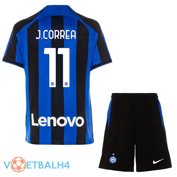 Inter Milan (J. CORREA 11) kinderen voetbal jersey thuis zwart blauw 2022/2023