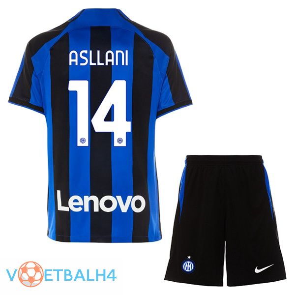 Inter Milan (ASLLANI 14) kinderen voetbal jersey thuis zwart blauw 2022/2023