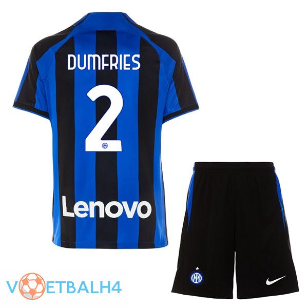 Inter Milan (DUMFRIES 2) kinderen voetbal jersey thuis zwart blauw 2022/2023