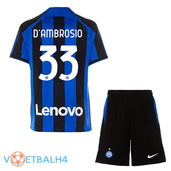 Inter Milan (D'AMBROSIO 33) kinderen voetbal jersey thuis zwart blauw 2022/2023