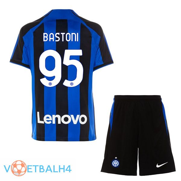 Inter Milan (BASTONI 95) kinderen voetbal jersey thuis zwart blauw 2022/2023