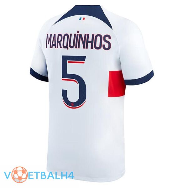 Paris PSG (Marquinhos 5) voetbal jersey uit wit 2023/2024