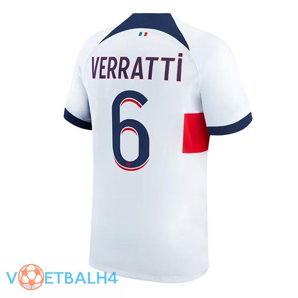 Paris PSG (Verratti 6) voetbal jersey uit wit 2023/2024