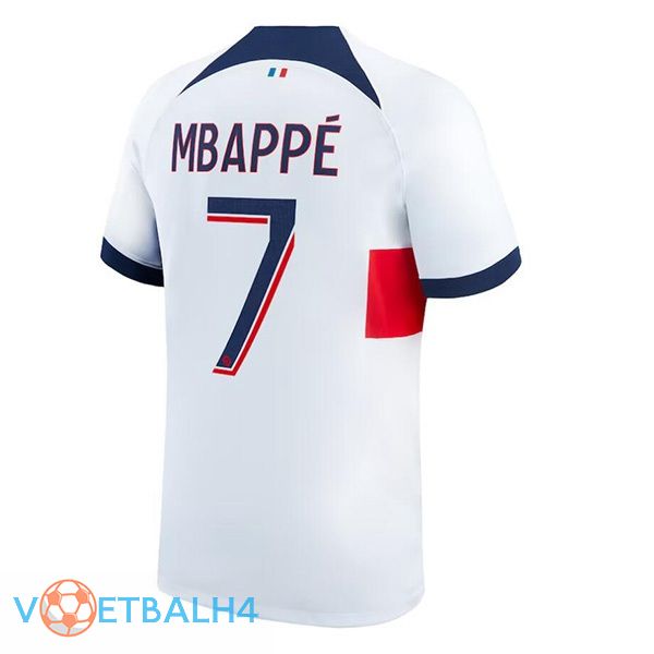 Paris PSG (Mbappé 7) voetbal jersey uit wit 2023/2024