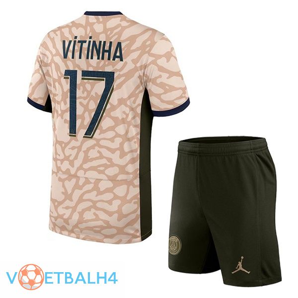 Paris PSG (Vitinha 17) kinderen voetbal jersey vierde roze 2023/2024