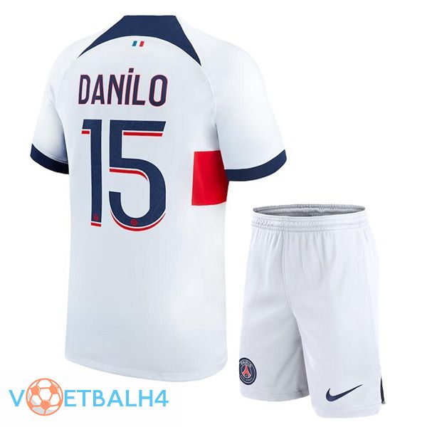 Paris PSG (Danilo 15) kinderen voetbal jersey uit wit 2023/2024