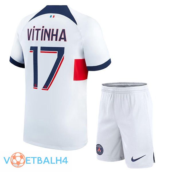 Paris PSG (Vitinha 17) kinderen voetbal jersey uit wit 2023/2024