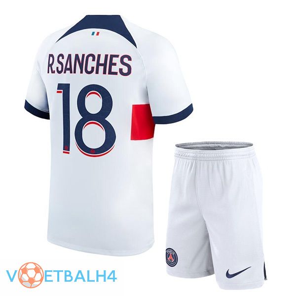 Paris PSG (R.Sanches 18) kinderen voetbal jersey uit wit 2023/2024