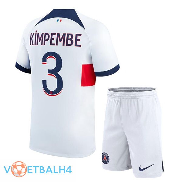 Paris PSG (Kimpembe 3) kinderen voetbal jersey uit wit 2023/2024