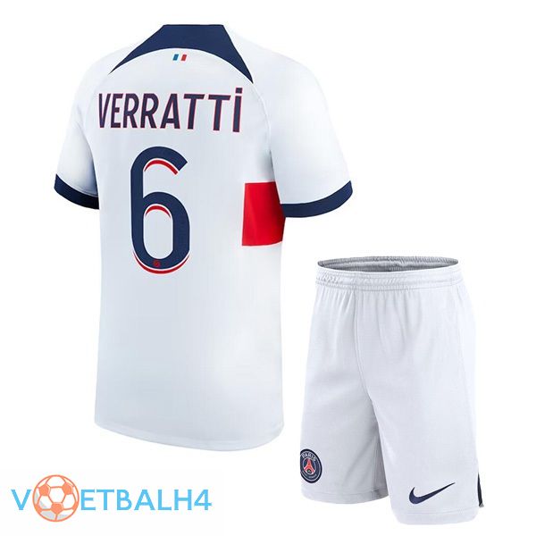 Paris PSG (Verratti 6) kinderen voetbal jersey uit wit 2023/2024