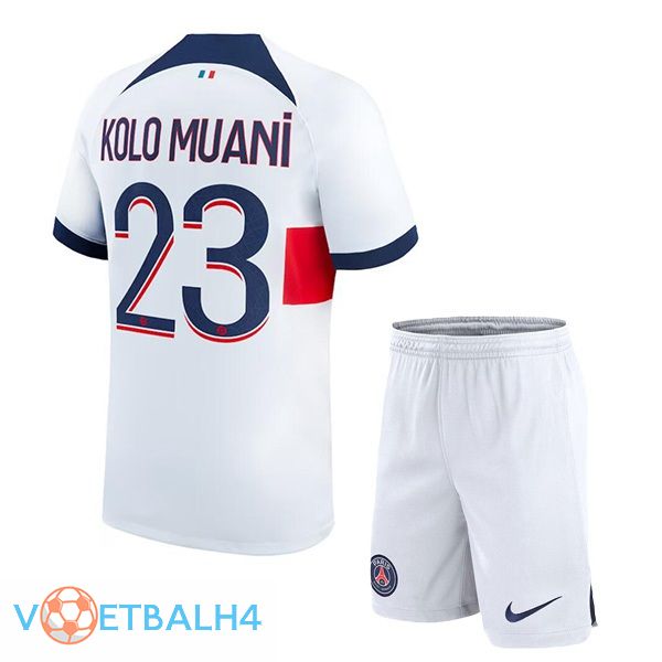 Paris PSG (Kolo Muani 23) kinderen voetbal jersey uit wit 2023/2024