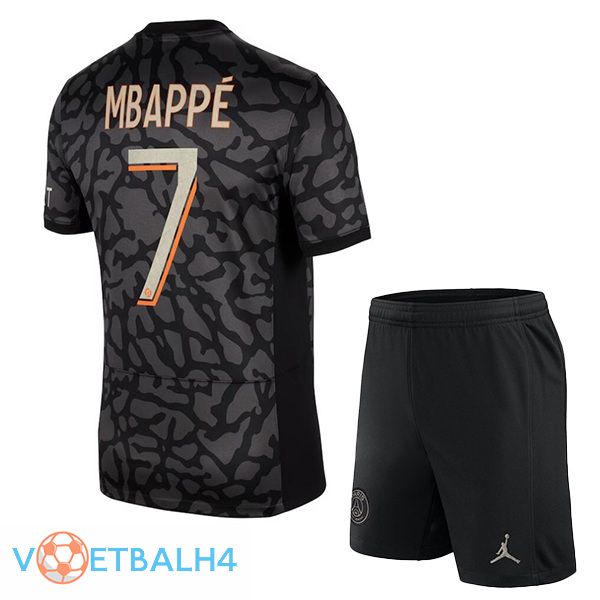 Paris PSG (Mbappé 7) kinderen voetbal jersey derde zwart 2023/2024