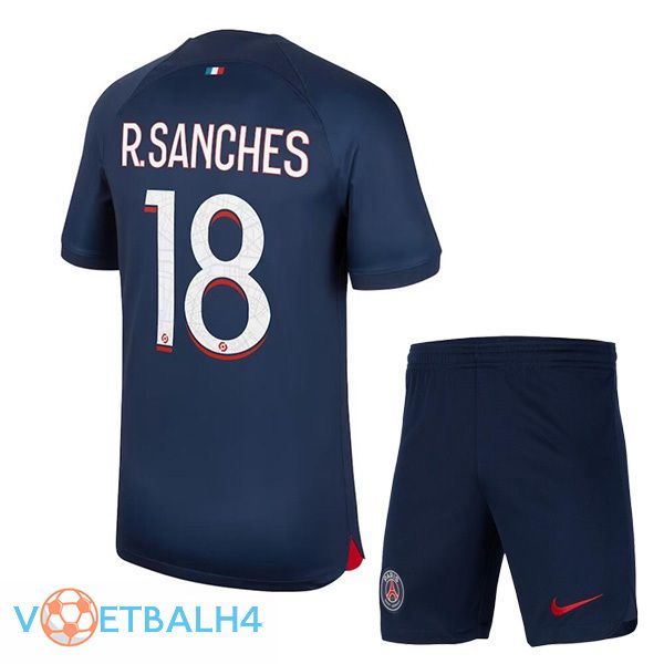 Paris PSG (R.Sanches 18) kinderen voetbal jersey thuis koninklijk blauwe 2023/2024