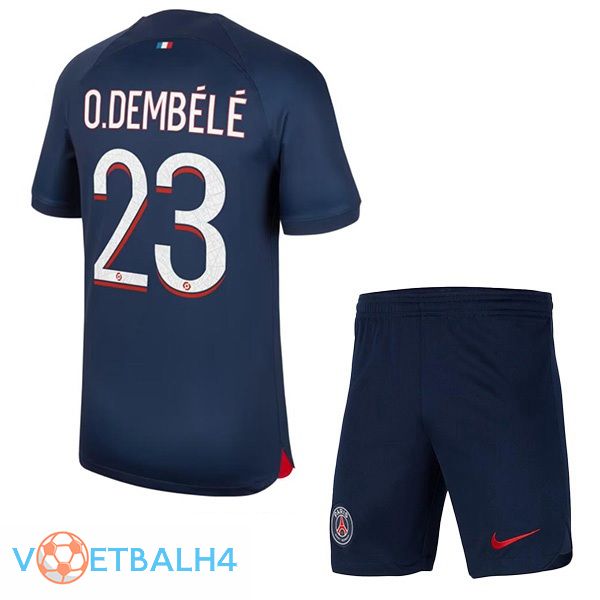 Paris PSG (O.Dembélé 23) kinderen thuis voetbal jersey blauw koninklijk 2023/2024