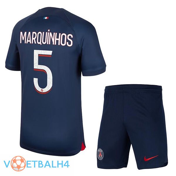 Paris PSG (Marquinhos 5) kinderen voetbal jersey thuis koninklijk blauwe 2023/2024