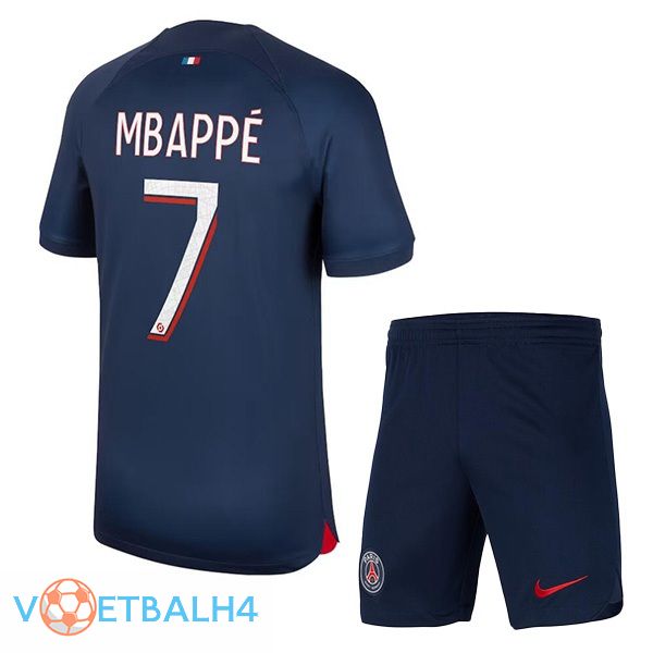 Paris PSG (Mbappé 7) kinderen voetbal jersey thuis koninklijk blauwe 2023/2024