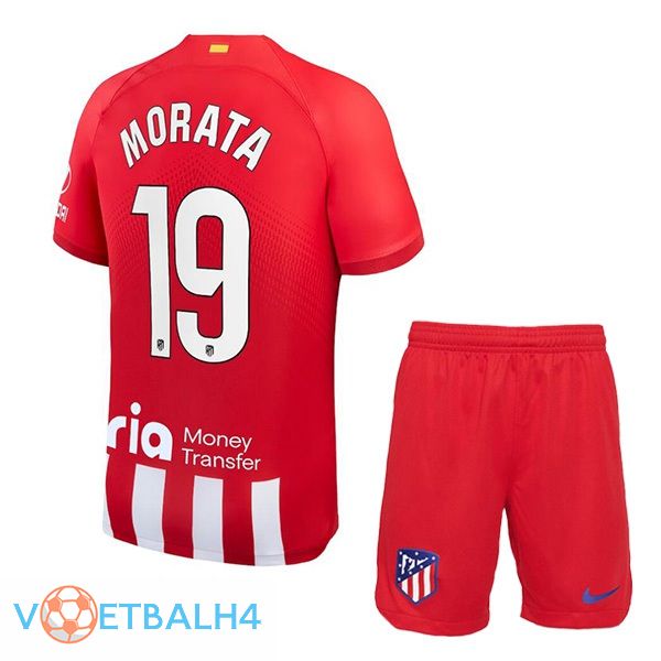 Atletico Madrid (Morata 19) kinderen voetbal jersey thuis rood 2023/2024