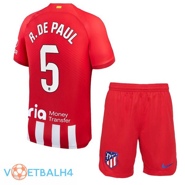 Atletico Madrid (R. De Paul 5) kinderen voetbal jersey thuis rood 2023/2024