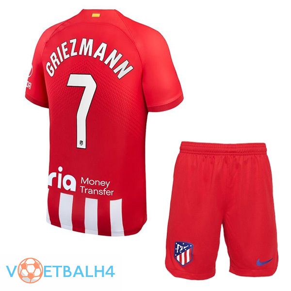 Atletico Madrid (Griezmann 7) kinderen voetbal jersey thuis rood 2023/2024