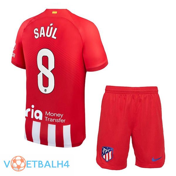 Atletico Madrid (Saúl 8) kinderen thuis voetbal jersey rood 2023/2024