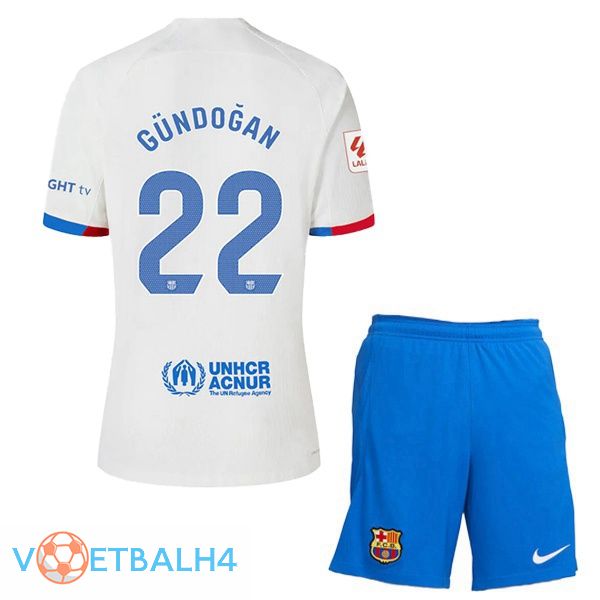 FC Barcelona (GÜNDOĞAN 22) kinderen voetbal jersey uit wit 2023/2024