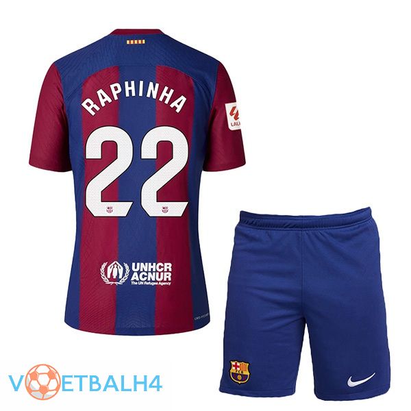 FC Barcelona (RAPHINHA 22) kinderen voetbal jersey thuis blauw rood 2023/2024