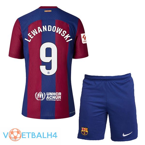 FC Barcelona (LEWANDOWSKI 9) kinderen voetbal jersey thuis blauw rood 2023/2024