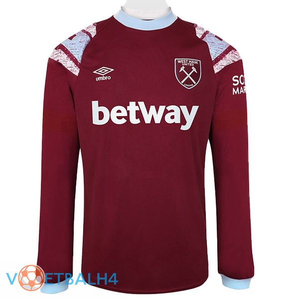 West Ham voetbal jerseys thuis lange mouwrood wit 2022-2023