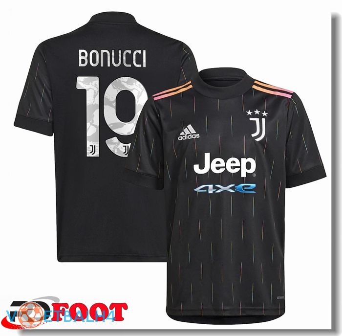 Juventus (Bonucci 19) uit jersey zwart 2021/2022