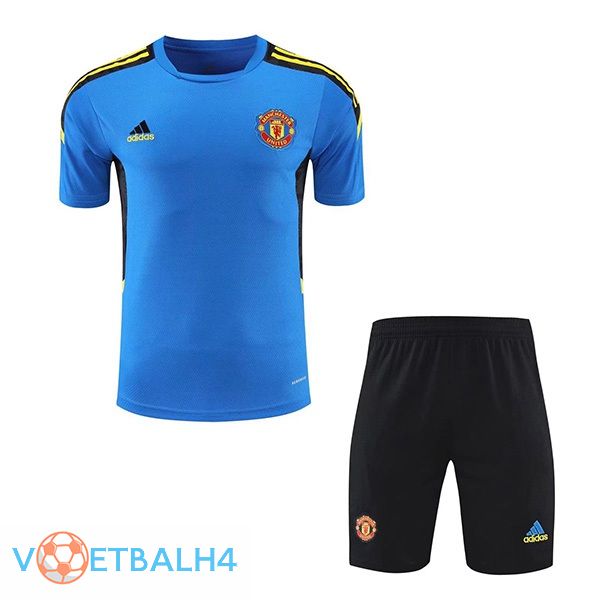 Manchester United Training T Shirt + korte broek blauw 2021/2022