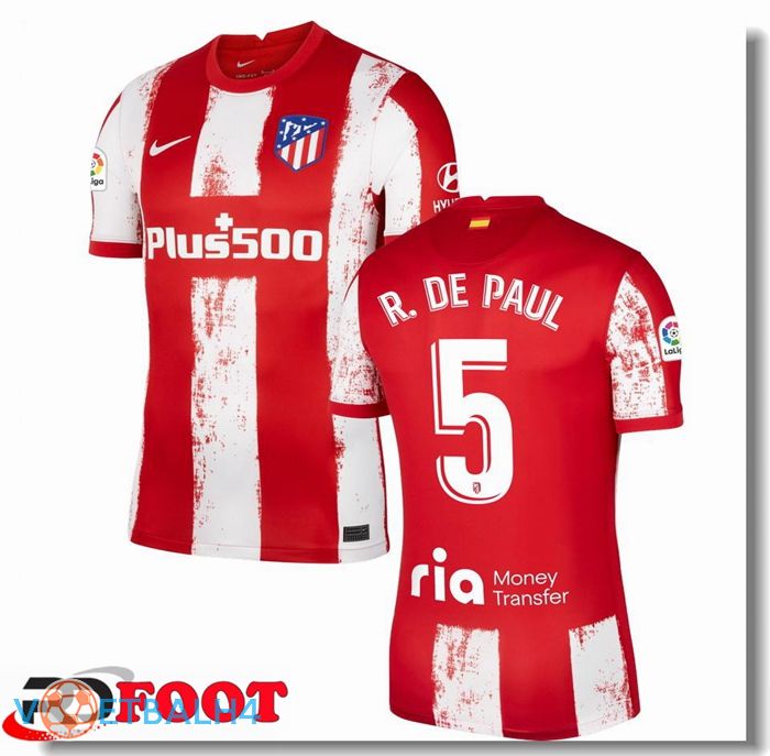 Atletico Madrid (R. DE PAUL 5) thuis jersey rood/wit 2021/2022