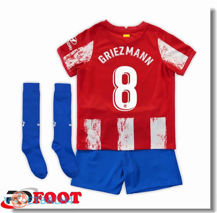 Atletico Madrid (GRIEZMANN 8) kinderen thuis jersey rood/wit 2021/2022