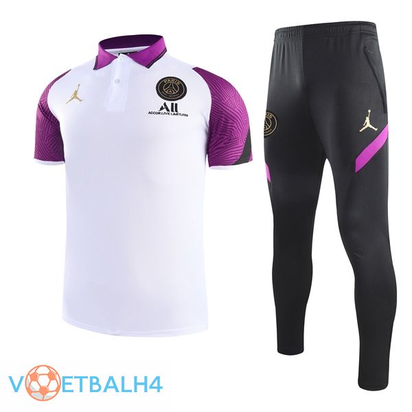 Jordan PSG Polo Shirt + broek wit paars 2021/2022