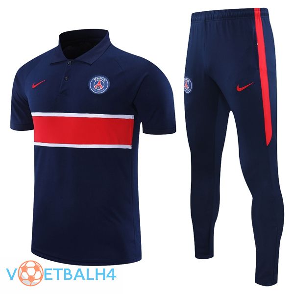 Paris PSG Polo Shirt + broek blauw koninklijk rood 2021/2022