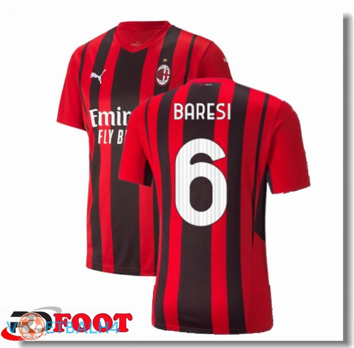 AC Milan（BARESI 6）thuis jersey rood/zwart 2021/2022