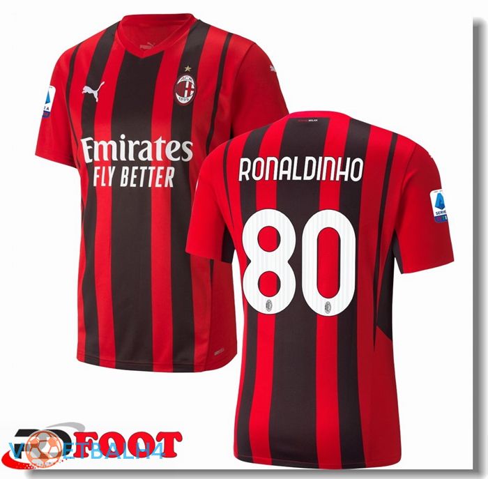 AC Milan（RONALDINHO 80）thuis jersey rood/zwart 2021/2022