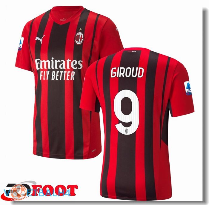 AC Milan（GIROUD 9）thuis jersey rood/zwart 2021/2022