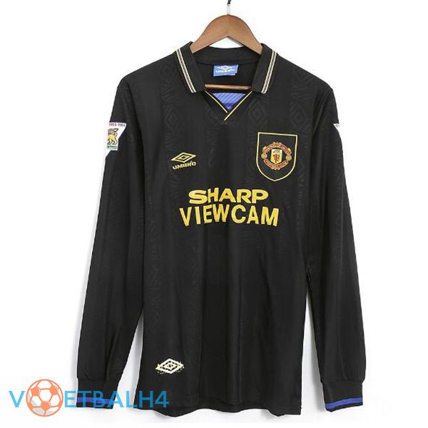 Manchester United Retro voetbal jersey uit lange mouwzwart 1993-1995