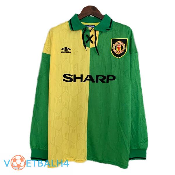 Manchester United Retro jersey derde lange mouwgeel groente 1992-1994