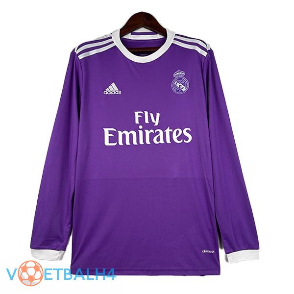 Real Madrid Retro voetbal jersey uit lange mouwpaars 2016-2017